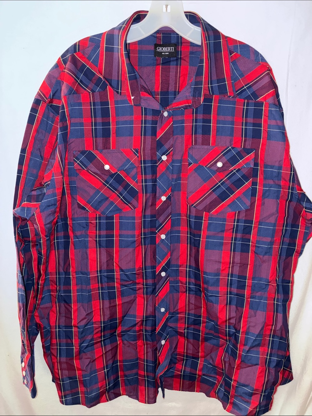 Men's Red & Navy Plaid Button-Up Shirt